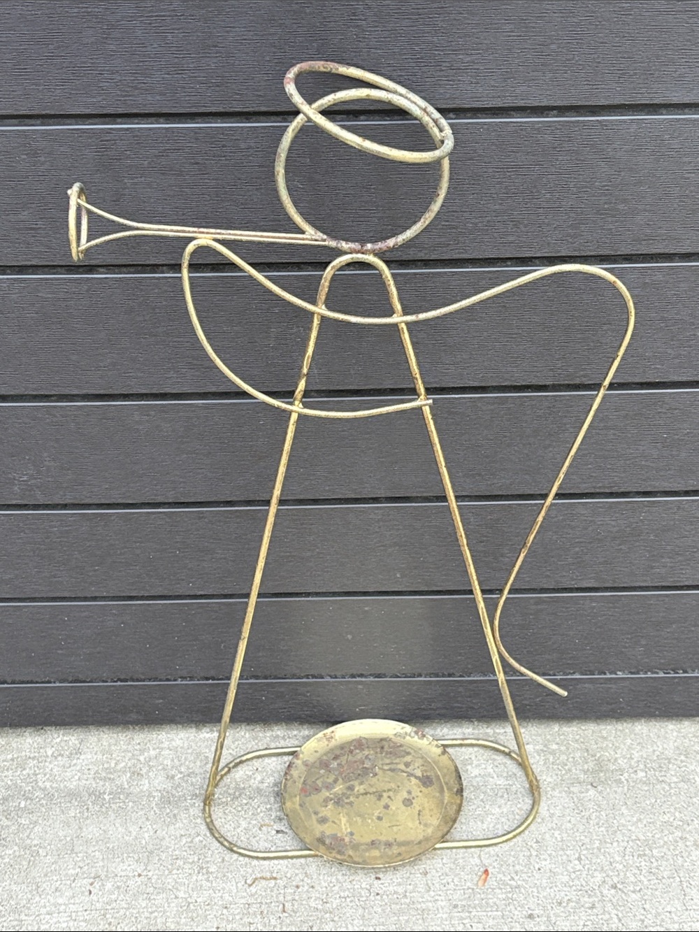 VTG Gold Tone Brass Wire Angel Metal Candle Holder set Free Standing 27”